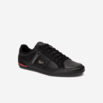 Lacoste tênis de couro chaymon homens preto vermelho 1b5 88BL1708