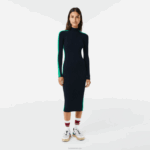 Lacoste vestido de malha sem costura com faixa contrastante mulheres azul marinho verde 9eq 88BL2485 - Image 2