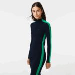 Lacoste vestido de malha sem costura com faixa contrastante mulheres azul marinho verde 9eq 88BL2485