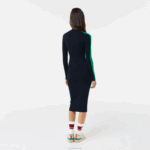 Lacoste vestido de malha sem costura com faixa contrastante mulheres azul marinho verde 9eq 88BL2485 - Image 3