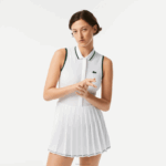 Lacoste vestido de tênis plissado curto esportivo embutido mulheres branco verde pb4 88BL2355 - Image 2
