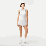 Lacoste vestido de tênis plissado curto esportivo embutido mulheres branco verde pb4 88BL2355