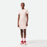 Lacoste vestido polo piquê de algodão elástico mulheres rosa claro 88BL2476