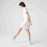Lacoste vestido polo piquê manga trompete mulheres branco 001 88BL2511 - Image 2
