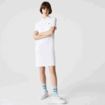Lacoste vestido polo piquê manga trompete mulheres branco 001 88BL2511
