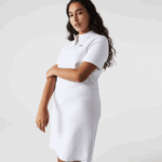 Lacoste vestido polo piquê manga trompete mulheres branco 001 88BL2511 - Image 5