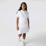 Lacoste vestido polo piquê manga trompete mulheres branco 001 88BL2511 - Image 6