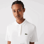 Lacoste vestido polo piquê manga trompete mulheres branco 70v 88BL2512 - Image 2