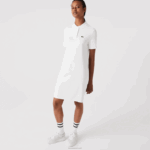 Lacoste vestido polo piquê manga trompete mulheres branco 70v 88BL2512
