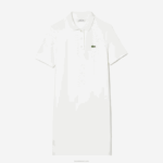 Lacoste vestido polo piquê manga trompete mulheres branco 70v 88BL2512 - Image 5