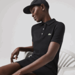 Lacoste vestido polo piquê manga trompete mulheres preto 031 88BL2510