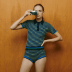 Lacoste x goop shorts de malha com nervuras mulheres swi amarelo azul marinho 88BL2668